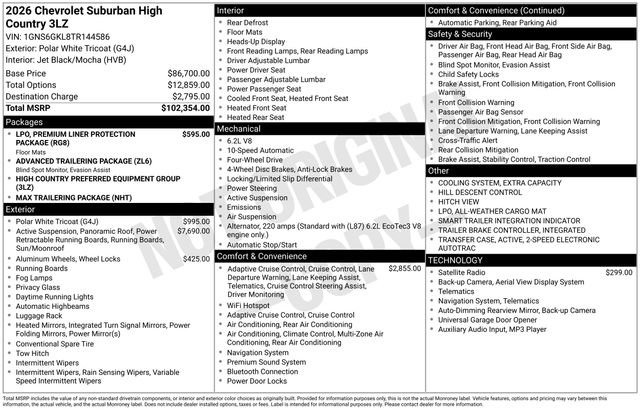 New 2026 Chevrolet Suburban High Country AWD/4WD image 4