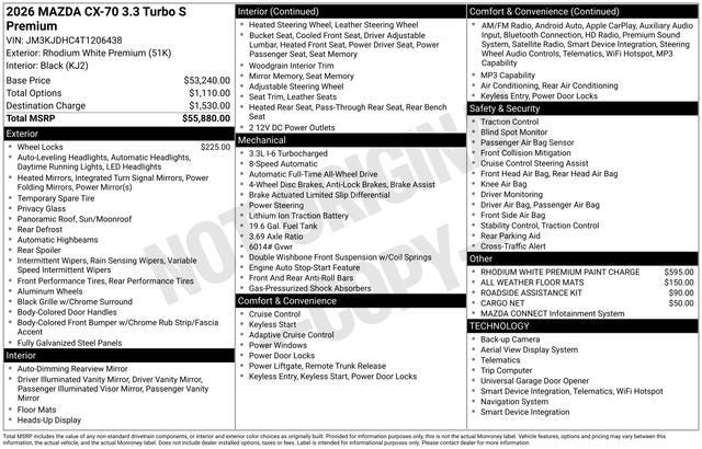 New 2026 MAZDA CX-70 3.3 Turbo S w/ Premium Package AWD/4WD image 37
