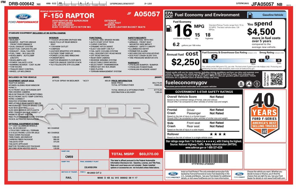 Used 2018 Ford F150 Raptor w/ Equipment Group 802A Luxury AWD/4WD image 5