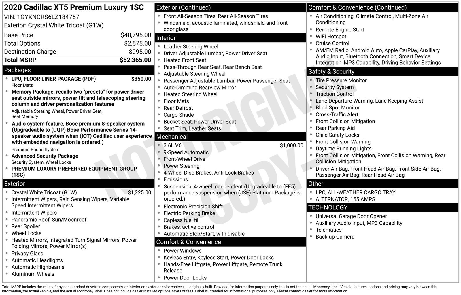 Used 2020 Cadillac XT5 Premium Luxury w/ LPO, Floor Liner Package FWD image 7