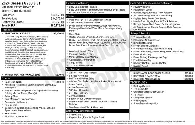 Used 2024 Genesis GV80 3.5T w/ Prestige Package image 15