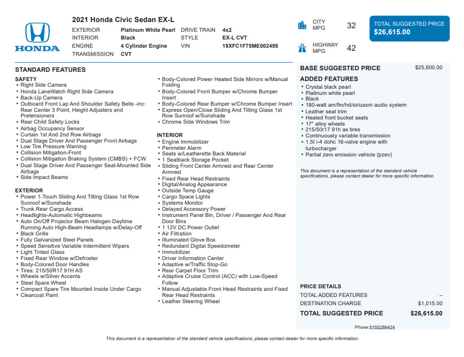 Used 2021 Honda Civic EX-L image 3