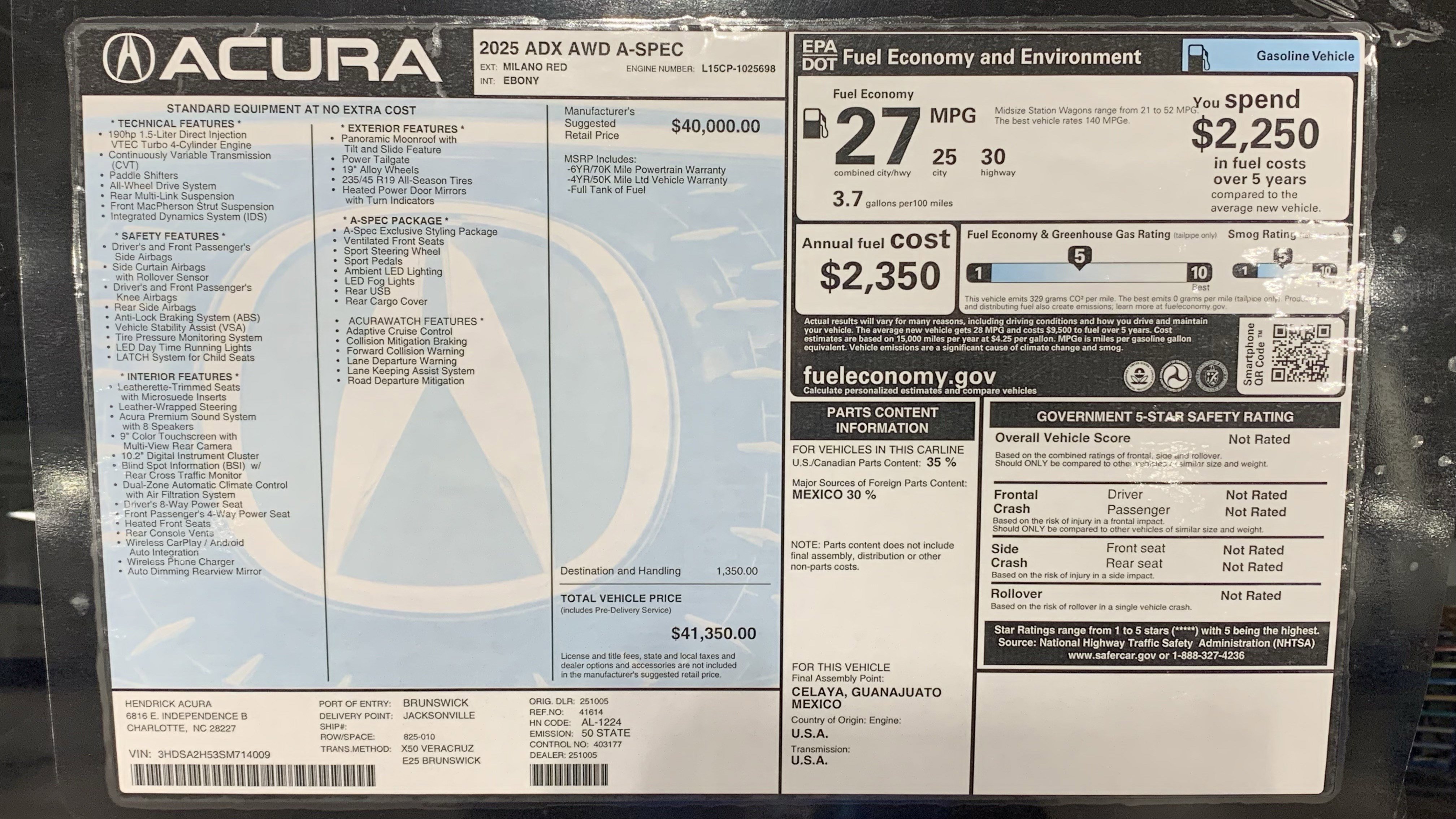 Certified 2025 Acura ADX A-Spec AWD/4WD image 35