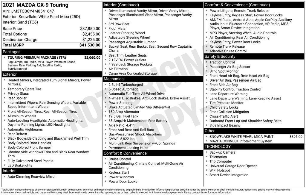 Used 2021 MAZDA CX-9 Touring w/ Touring Premium Package image 39