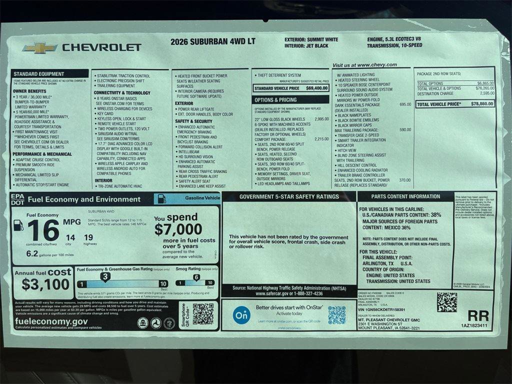 New 2026 Chevrolet Suburban LT w/ Comfort Package image 16