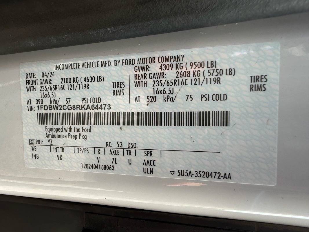Used 2024 Ford Transit 350 148 Medium Roof AWD w/ Ambulance Prep Package image 47