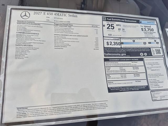 New 2027 Mercedes-Benz E 450 4MATIC Sedan image 16