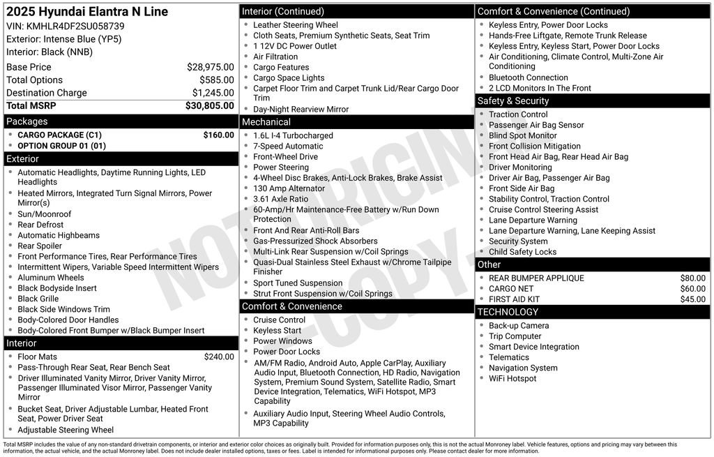 New 2025 Hyundai Elantra N Line w/ Cargo Package image 4