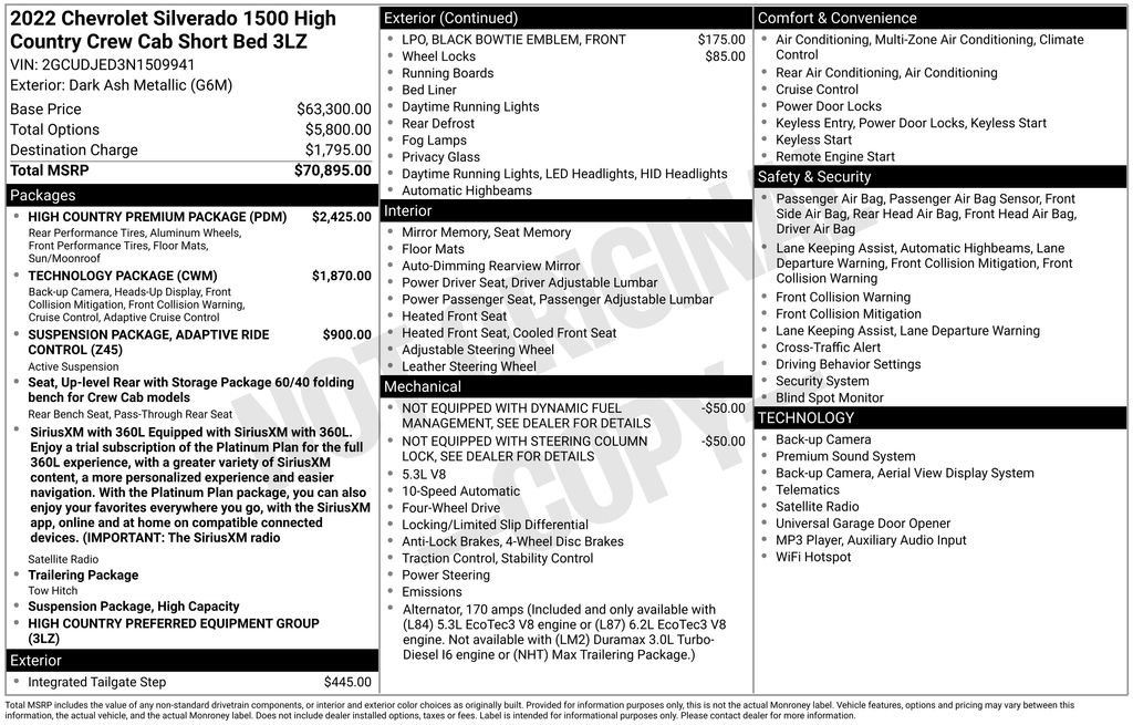 Used 2022 Chevrolet Silverado 1500 High Country w/ High Country Premium Package AWD/4WD image 37