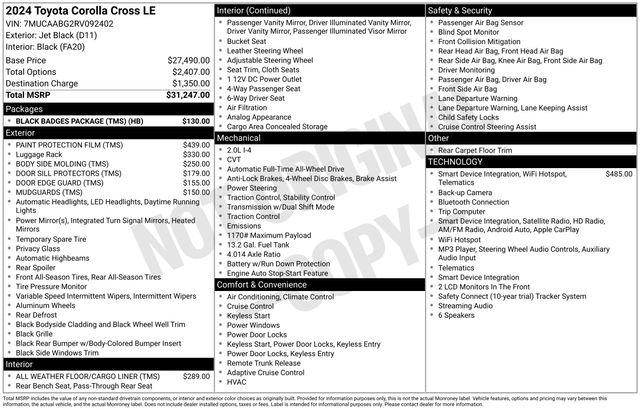 Certified 2024 Toyota Corolla Cross LE w/ Black Badges Package (TMS) AWD/4WD image 32