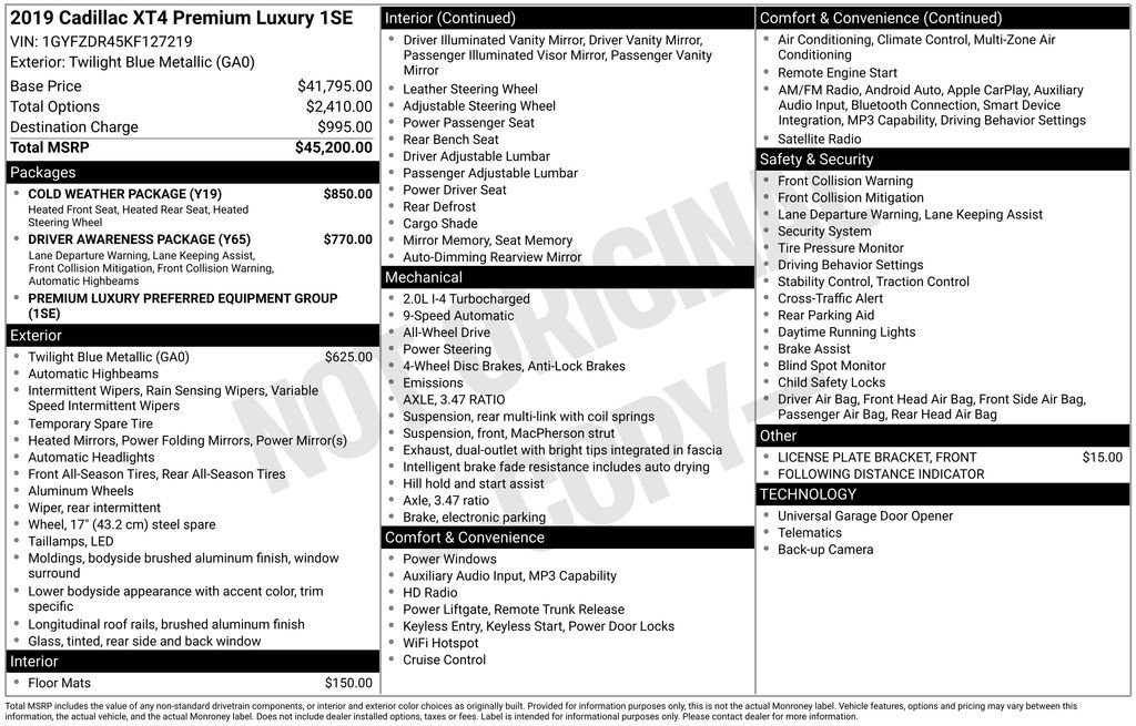 Used 2019 Cadillac XT4 Premium Luxury w/ Cold Weather Package AWD/4WD image 3