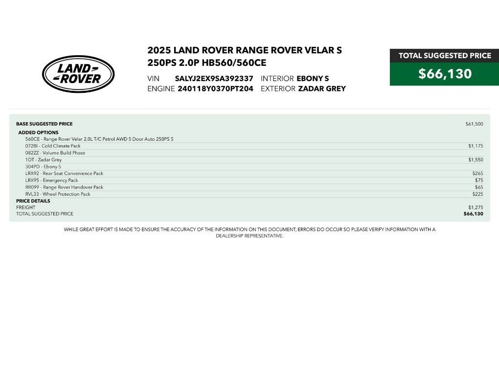 Used 2025 Land Rover Range Rover Velar S AWD/4WD image 2