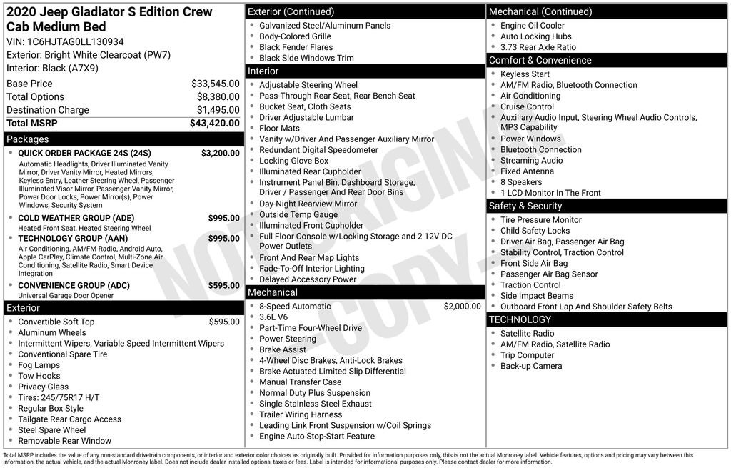 Used 2020 Jeep Gladiator Sport w/ Quick Order Package 24S image 4