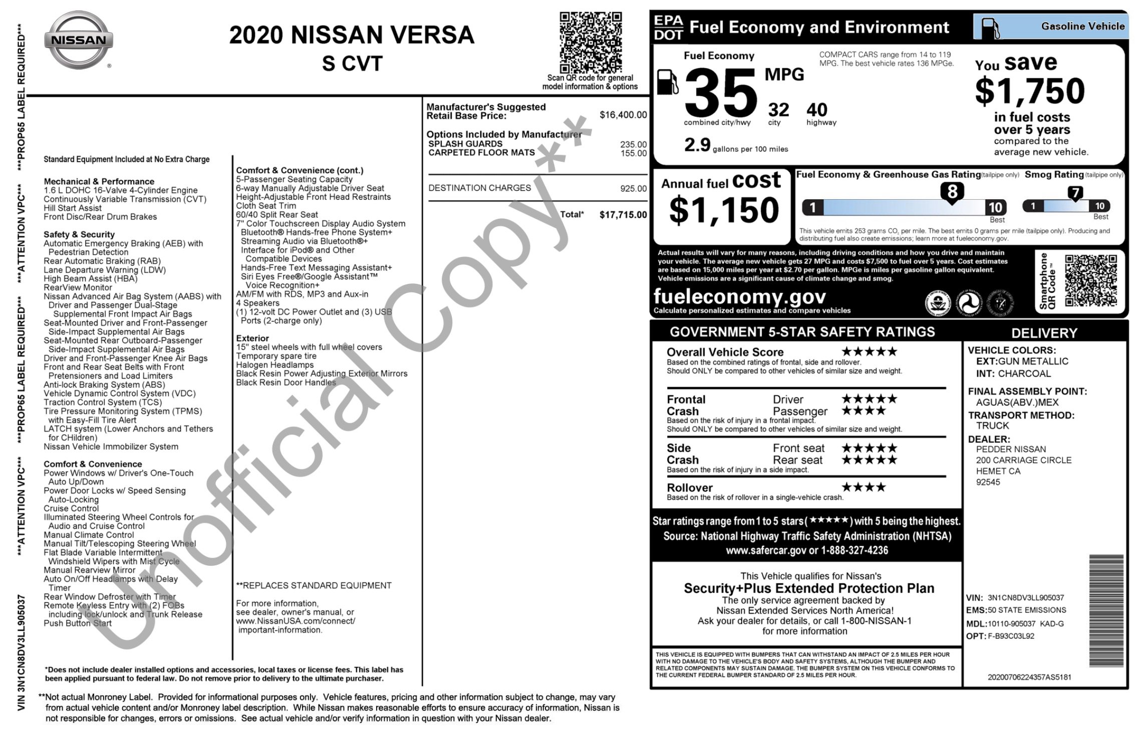 Used 2020 Nissan Versa S image 5