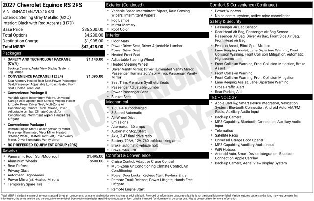 New 2027 Chevrolet Equinox RS w/ Safety and Technology Package AWD/4WD image 5