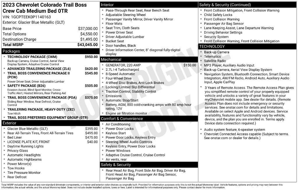 Used 2023 Chevrolet Colorado Trail Boss w/ Technology Package AWD/4WD image 10