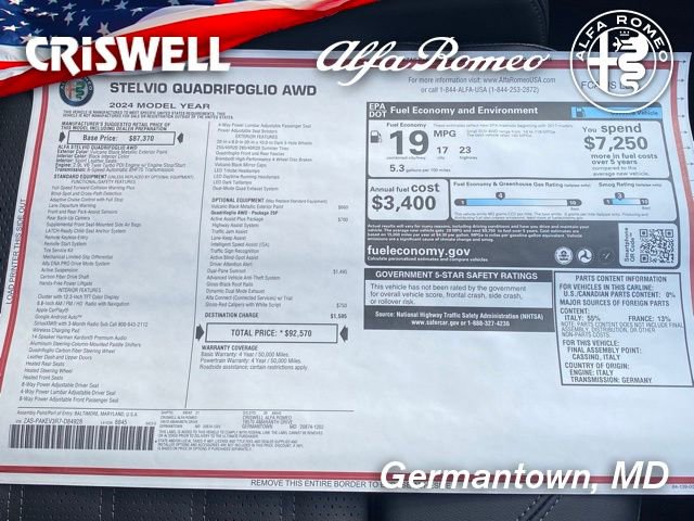 New 2024 Alfa Romeo Stelvio Quadrifoglio w/ Active Assist Plus Package image 50