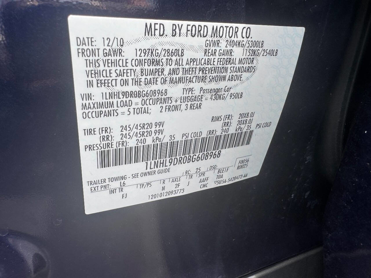Used 2011 Lincoln MKS w/ 102A Rapid Spec Order Code image 20