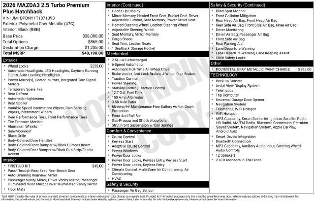 New 2026 MAZDA MAZDA3 Hatchback w/Premium Plus Pkg AWD/4WD image 25
