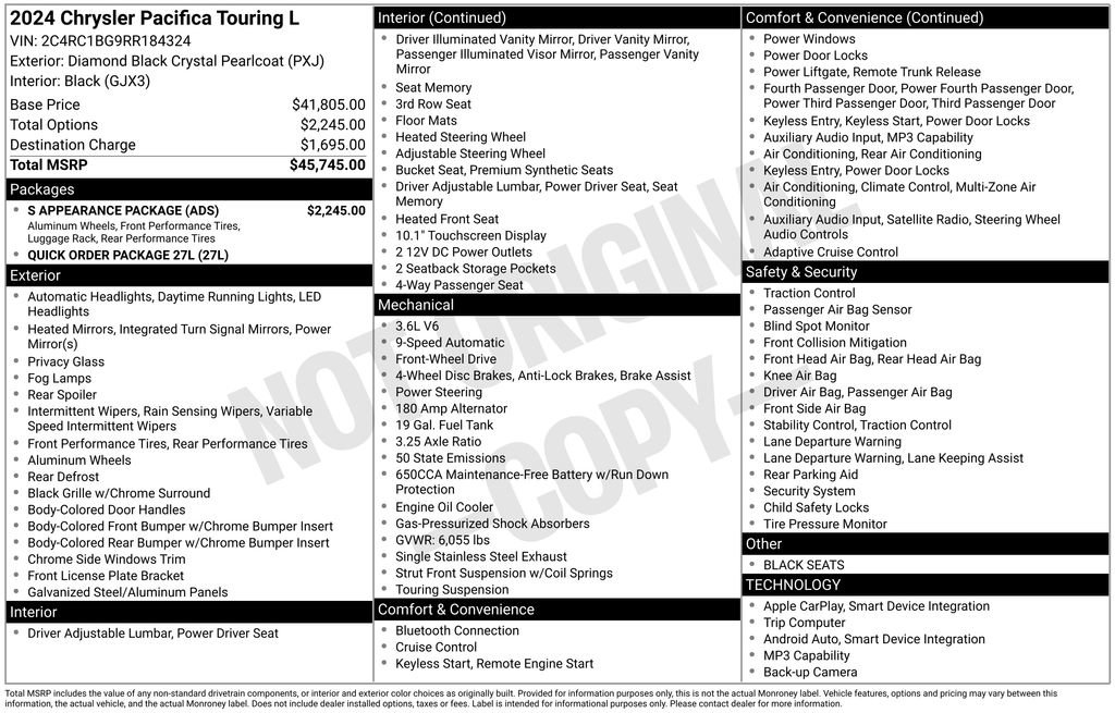 Used 2024 Chrysler Pacifica Touring-L w/ S Appearance Package FWD image 27