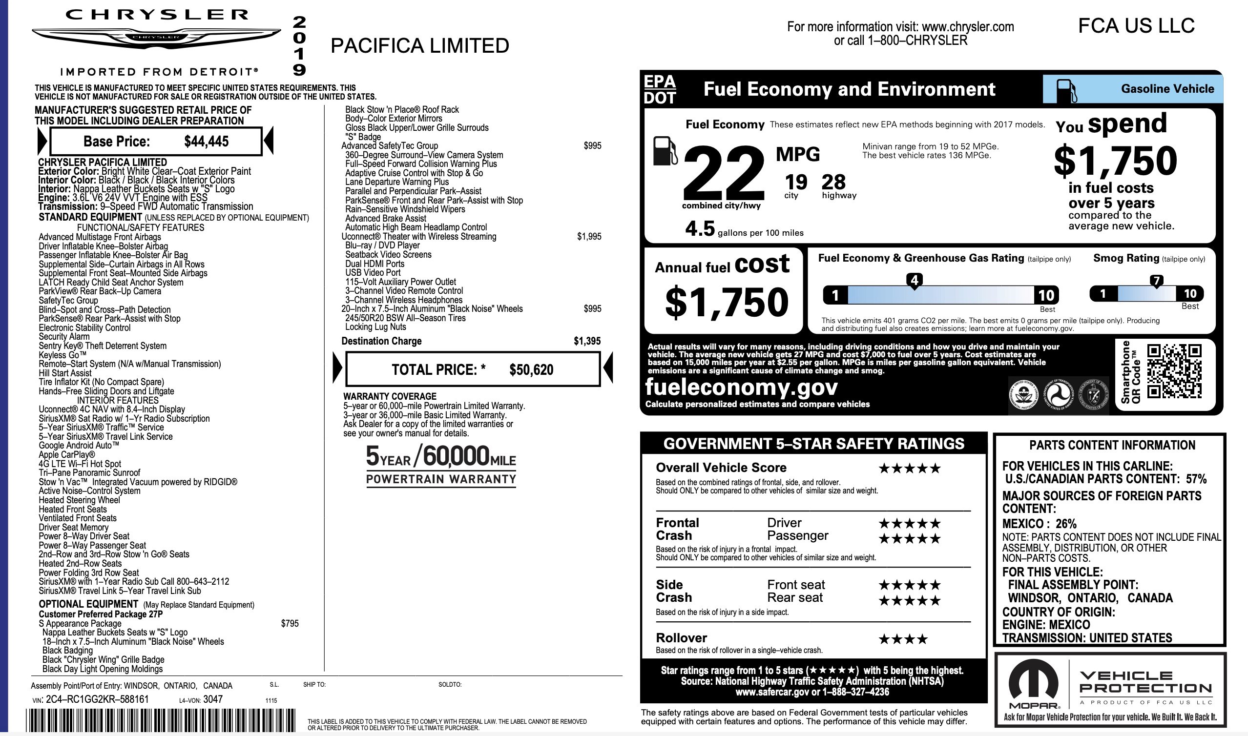 Used 2019 Chrysler Pacifica Limited w/ Advanced Safetytec Group image 5