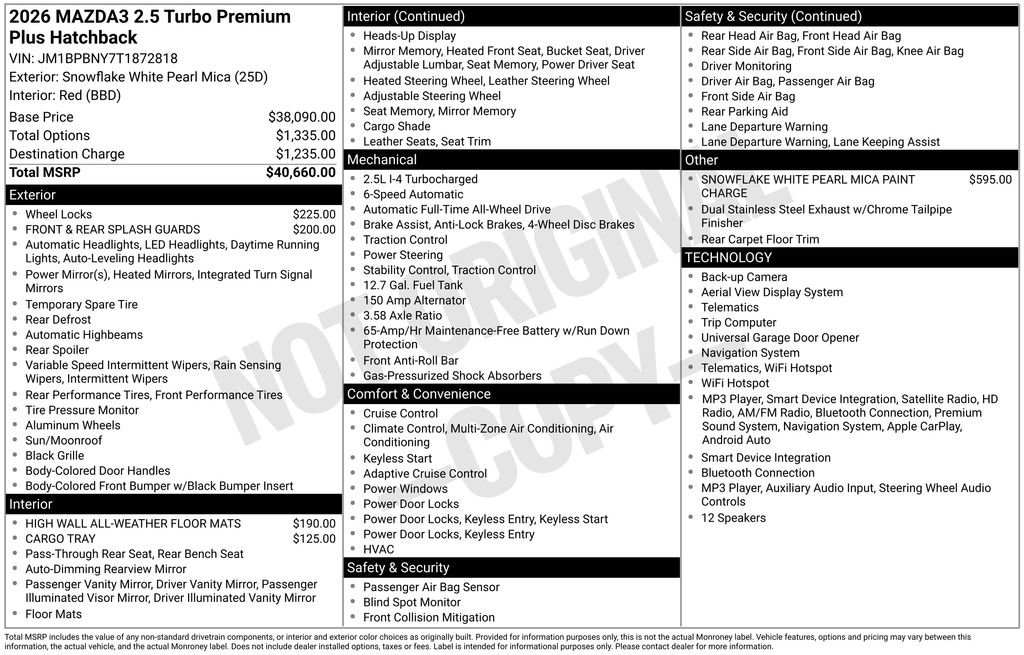 New 2026 MAZDA MAZDA3 Hatchback w/Premium Plus Pkg AWD/4WD image 2