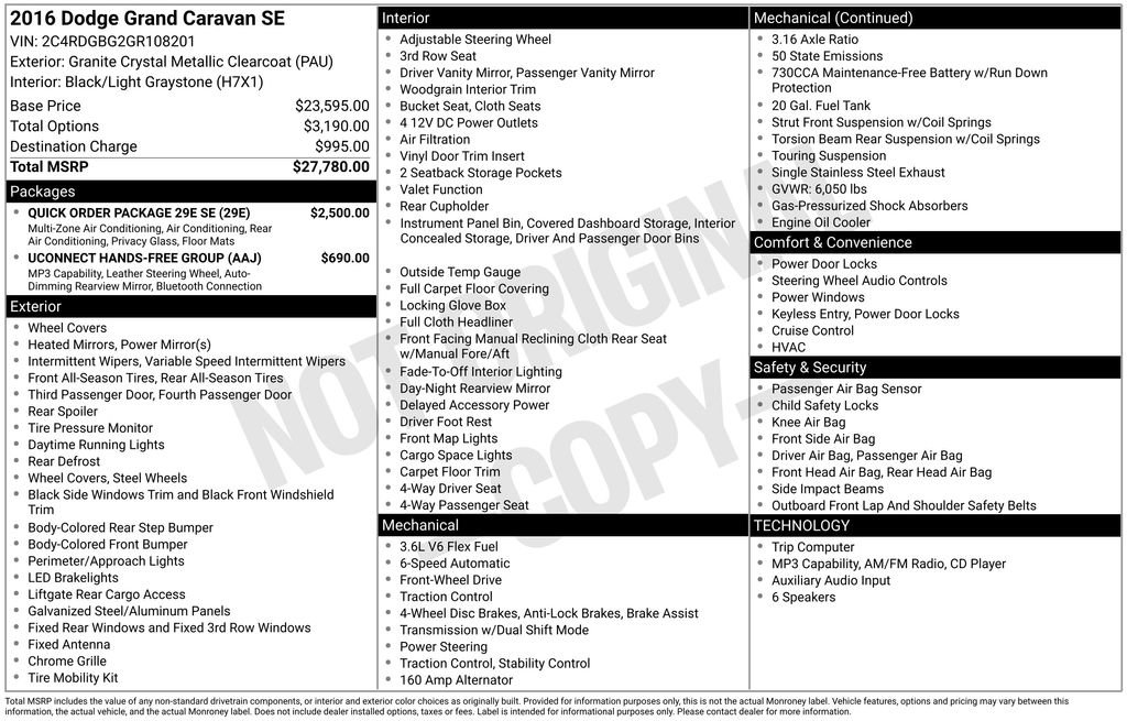 Used 2016 Dodge Grand Caravan SE w/ Quick Order Package 29E SE FWD image 29