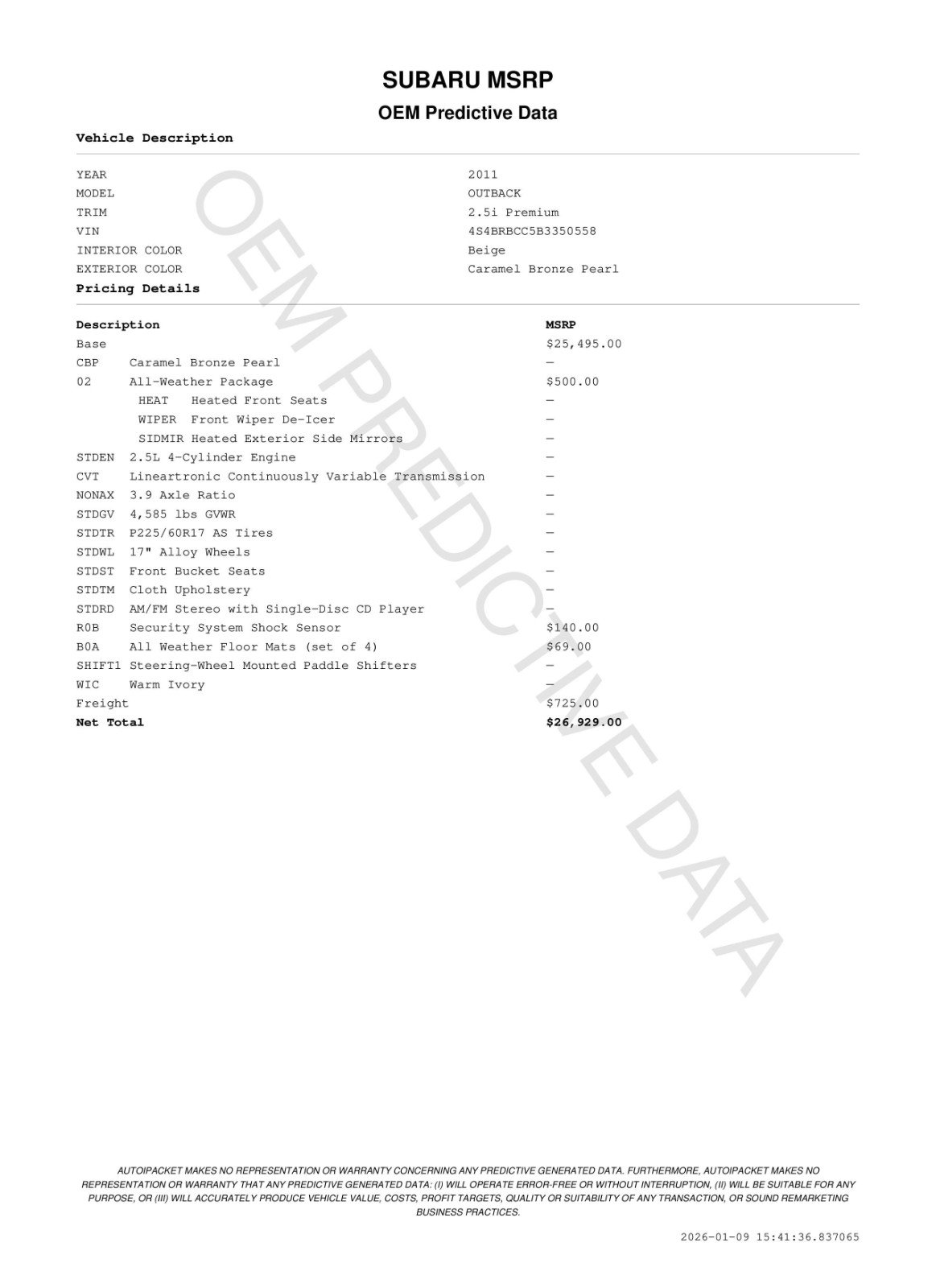 Used 2011 Subaru Outback 2.5i Premium w/ All-Weather Pkg image 11