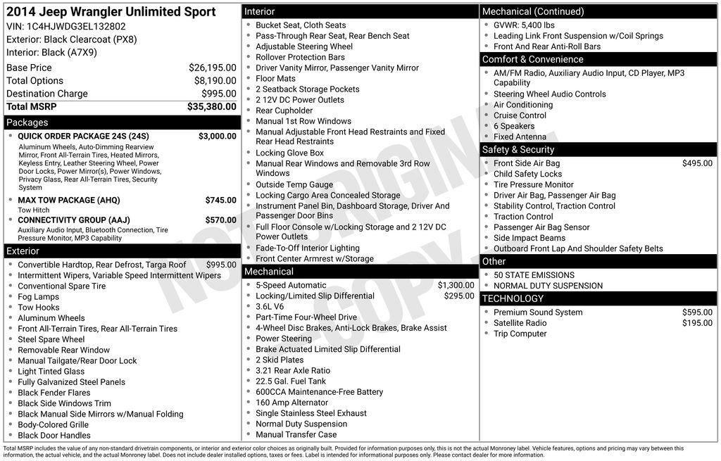 Used 2014 Jeep Wrangler Unlimited Sport w/ Quick Order Package 24S image 8