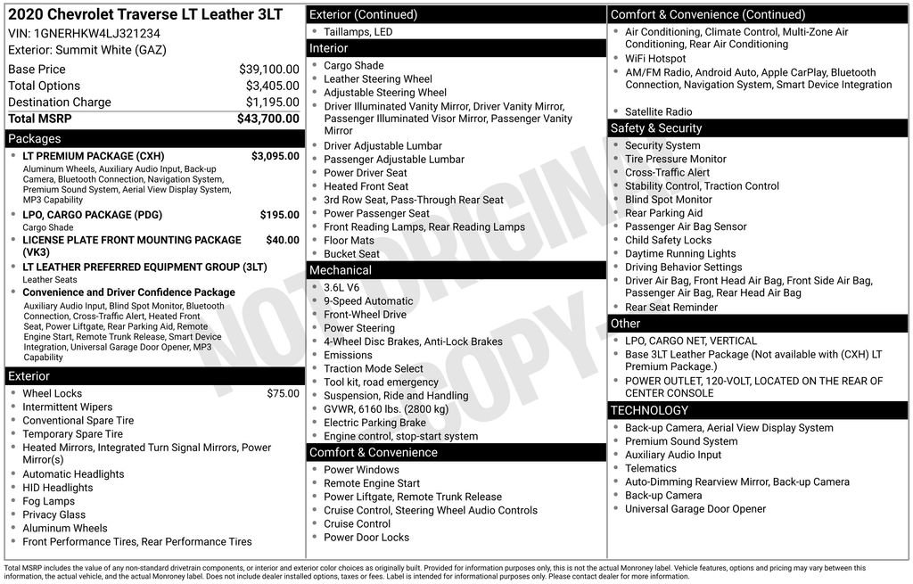 Used 2020 Chevrolet Traverse LT w/ LT Premium Package FWD image 3