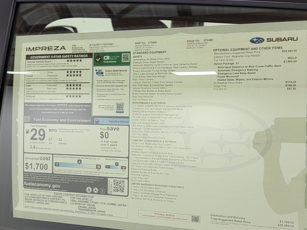 New 2026 Subaru Impreza 2.0i Sport AWD/4WD image 16