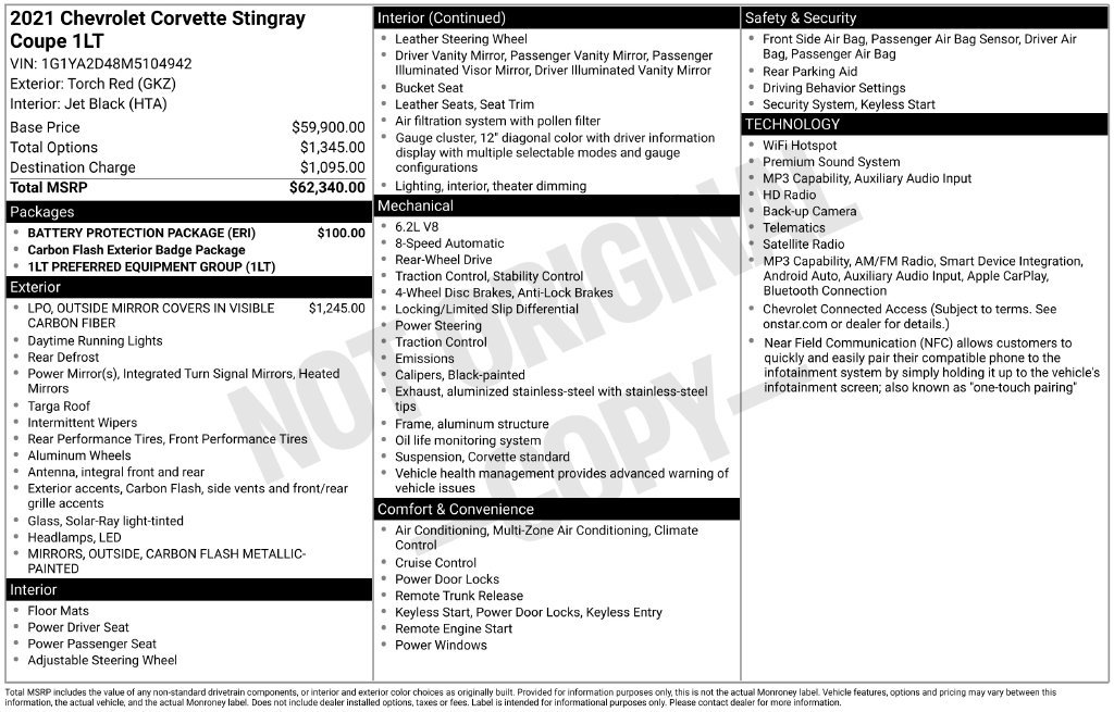 Used 2021 Chevrolet Corvette Stingray Coupe w/ Battery Protection Package RWD image 4