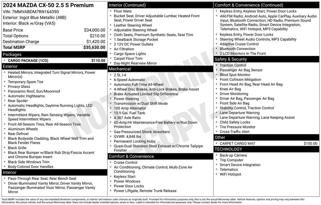 Certified 2024 MAZDA CX-50 AWD 2.5 S w/ Cargo Package image 10