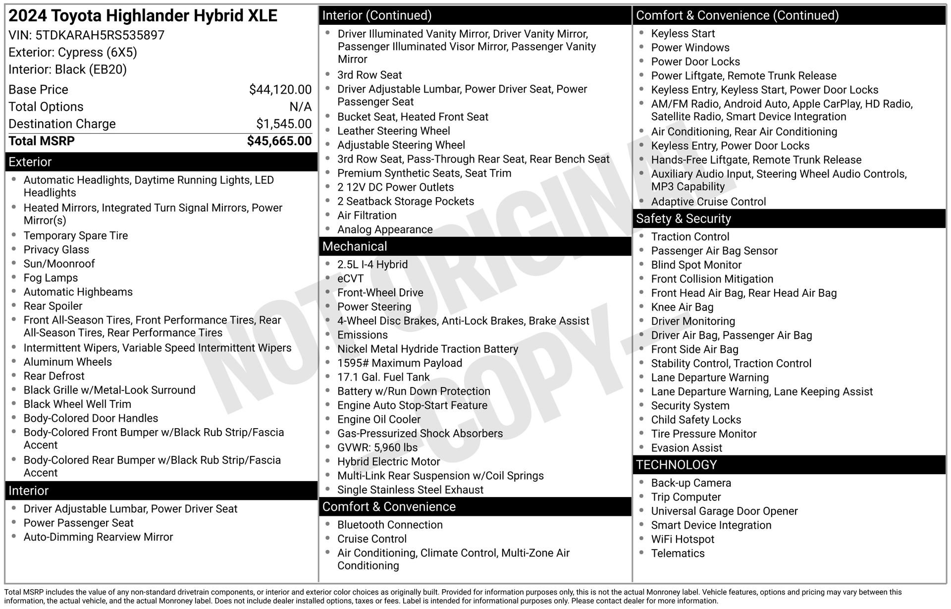 New 2024 Toyota Highlander XLE FWD image 1