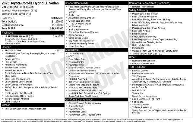 Used 2025 Toyota Corolla LE w/ LE Premium Package FWD image 27