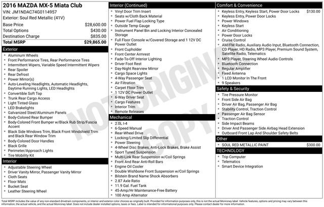 Used 2016 MAZDA MX-5 Miata Club image 31