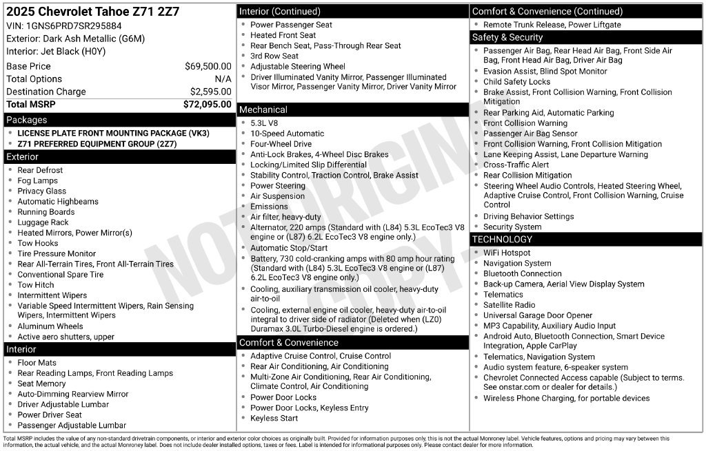 Used 2025 Chevrolet Tahoe Z71 AWD/4WD image 5