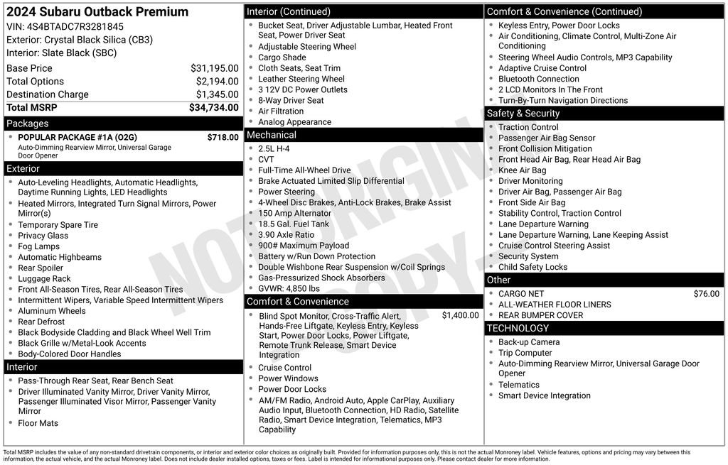Used 2024 Subaru Outback Premium w/ Popular Package #1A AWD/4WD image 39