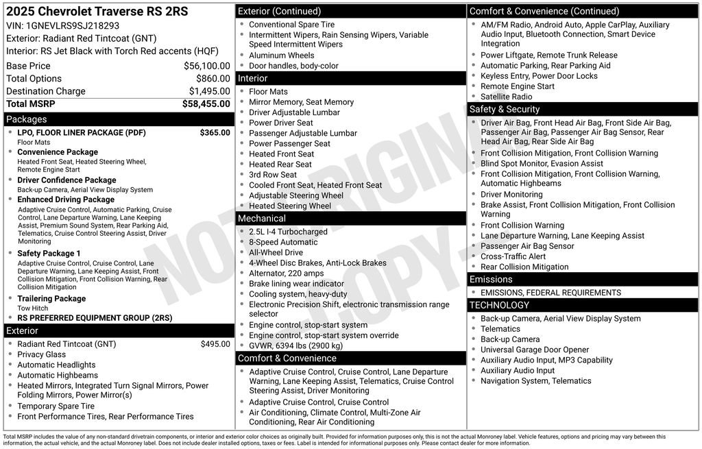 Used 2025 Chevrolet Traverse RS w/ LPO, Floor Liner Package image 12