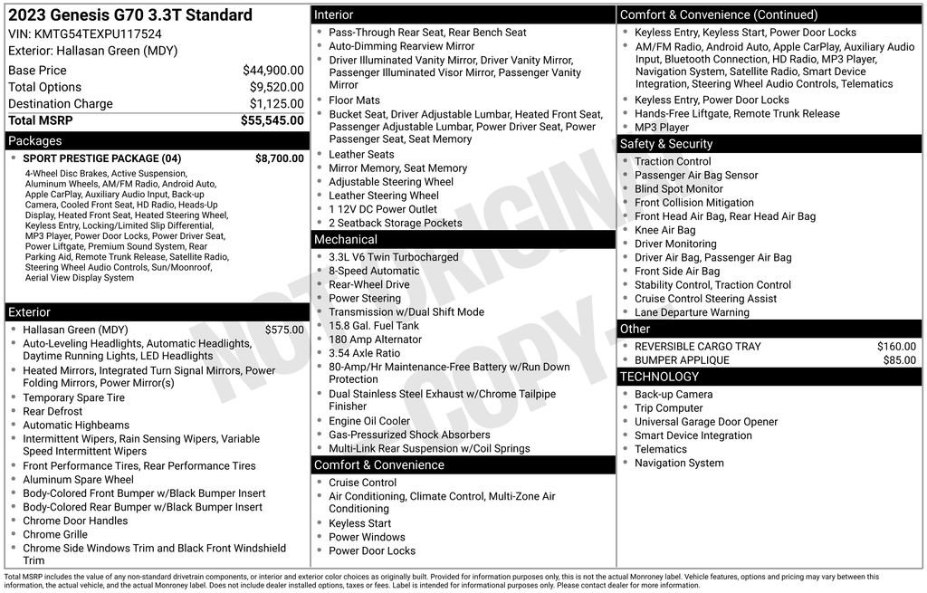 Used 2023 Genesis G70 3.3T w/ Sport Prestige Package image 31