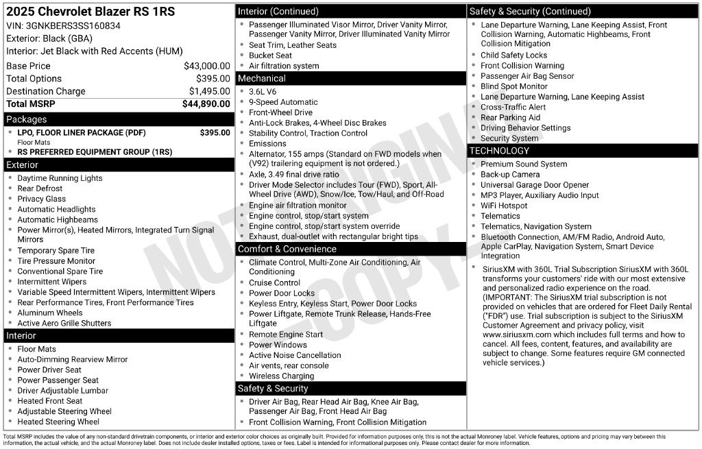 Used 2025 Chevrolet Blazer RS w/ LPO, Floor Liner Package FWD image 13