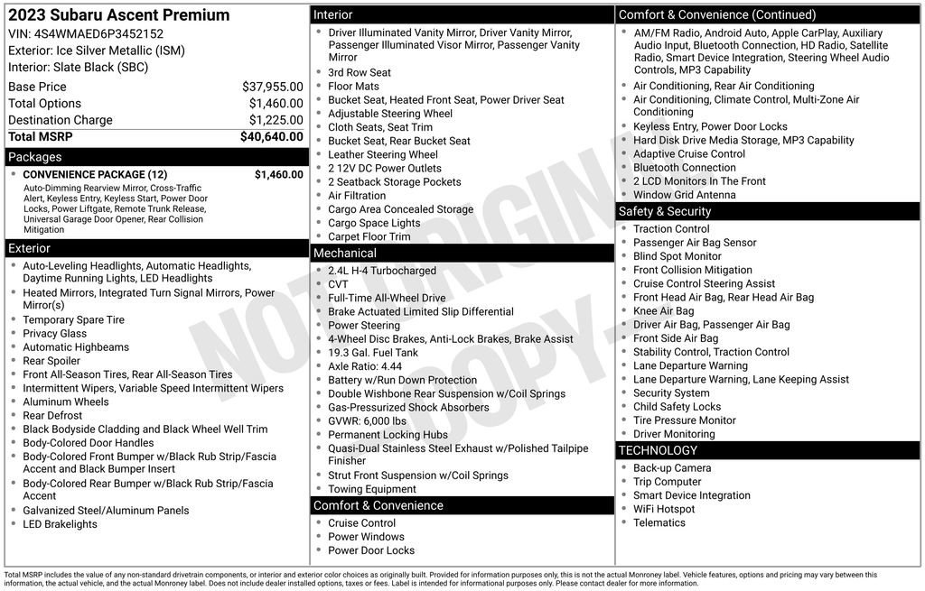 Certified 2023 Subaru Ascent Premium w/ Convenience Package AWD/4WD image 56