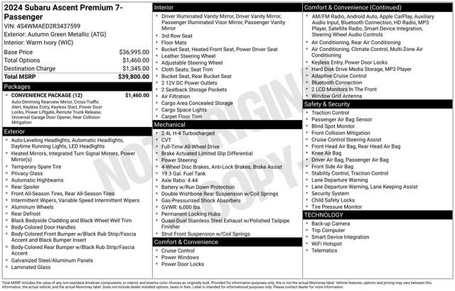 Used 2024 Subaru Ascent Premium w/ Convenience Package image 33