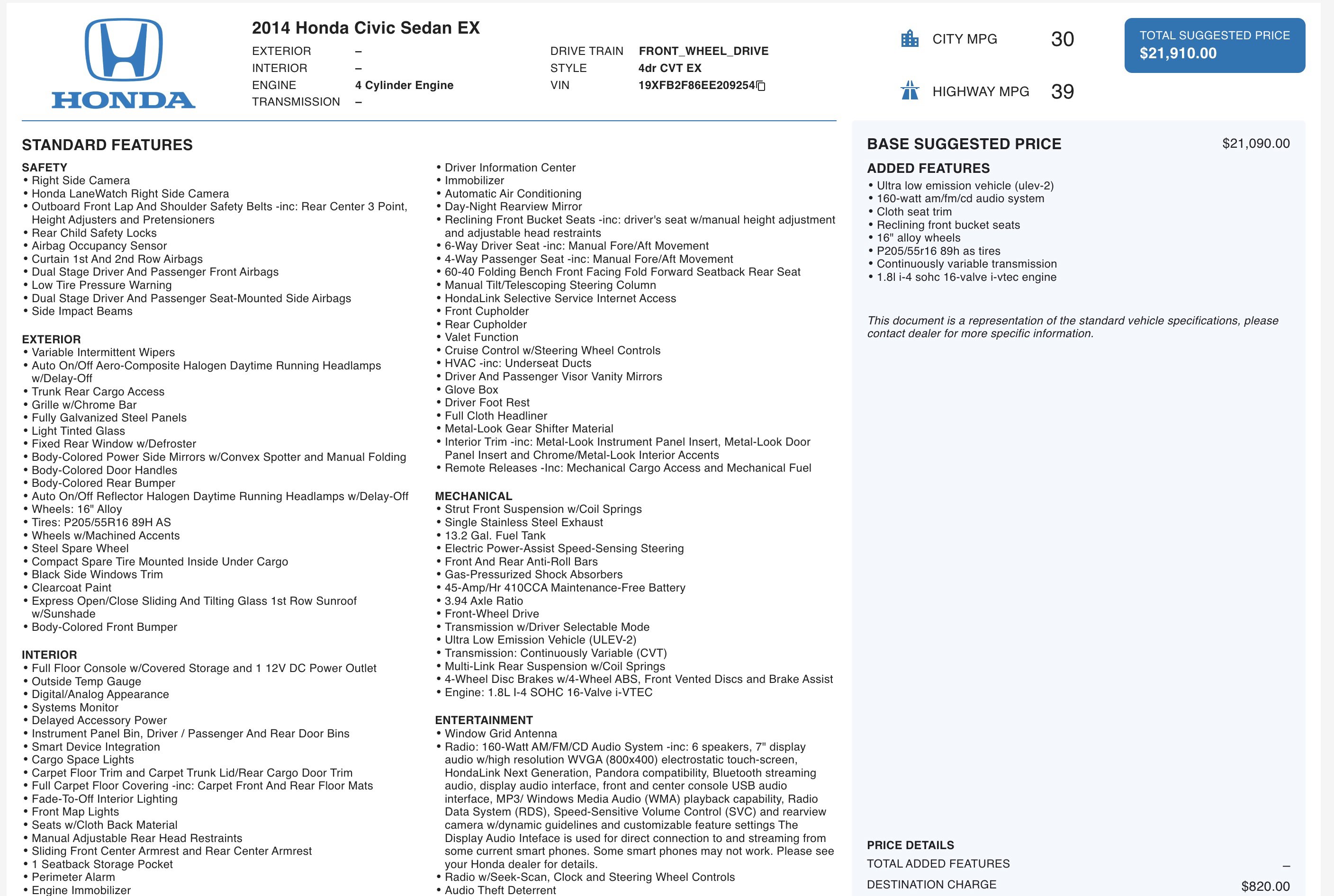 Used 2014 Honda Civic EX image 5