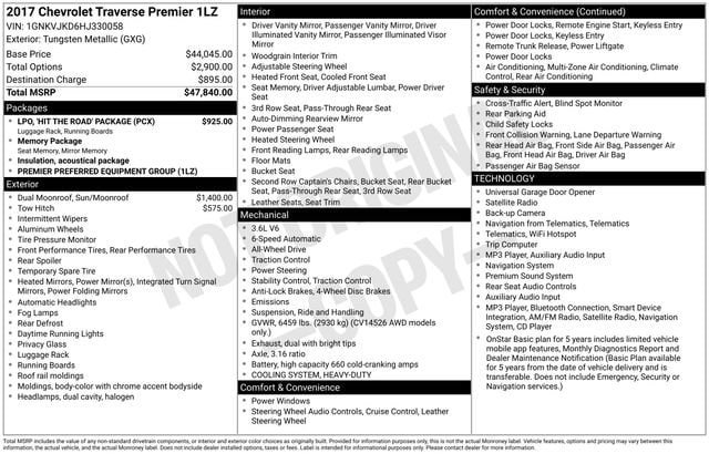 Used 2017 Chevrolet Traverse Premier w/ LPO, 'HIT The Road' Package AWD/4WD image 4