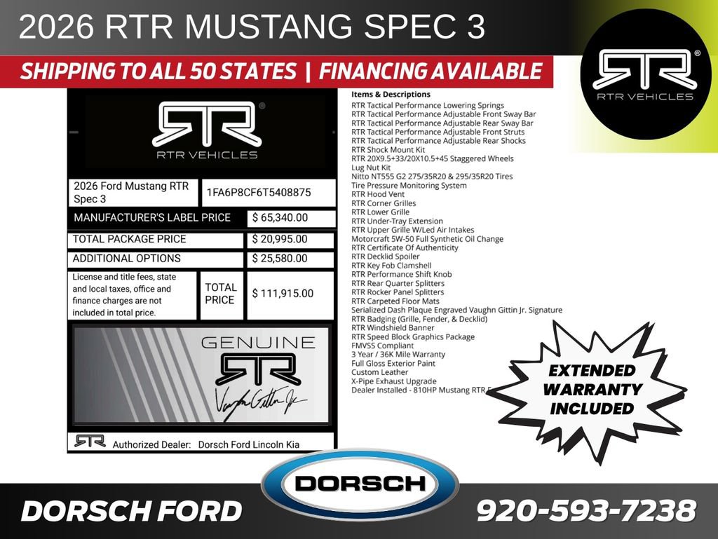 New 2026 Ford Mustang GT Premium w/ GT Performance Package RWD image 2