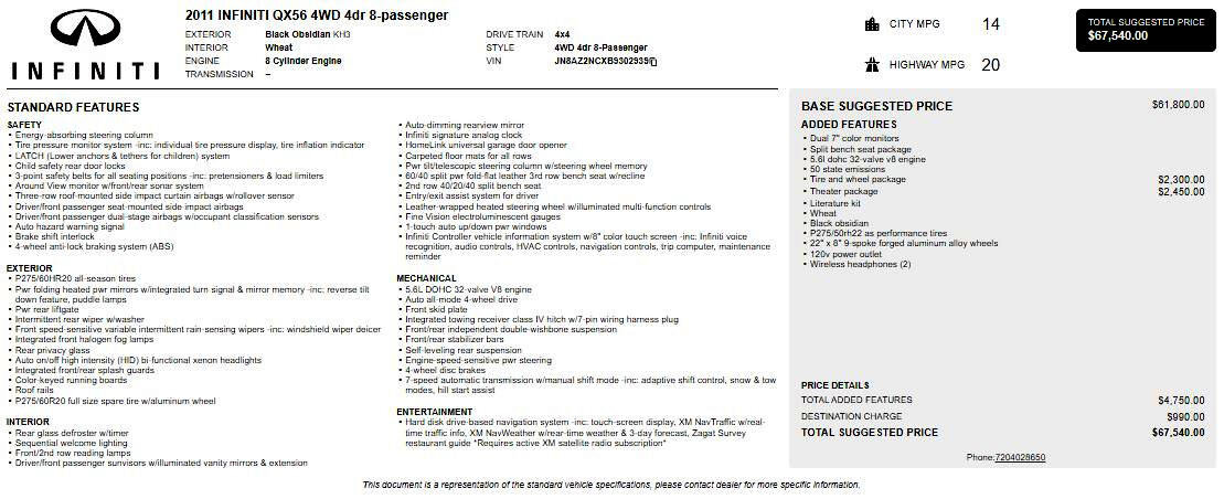 Used 2011 INFINITI QX56 4WD w/ Theater Pkg image 2