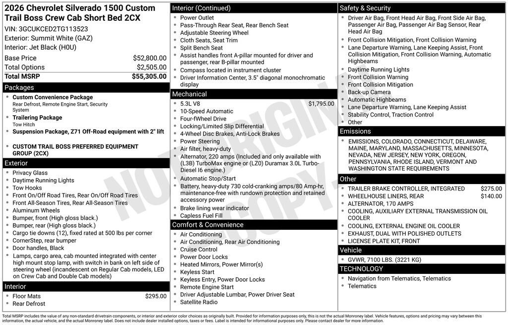 New 2026 Chevrolet Silverado 1500 Custom Trail Boss image 1