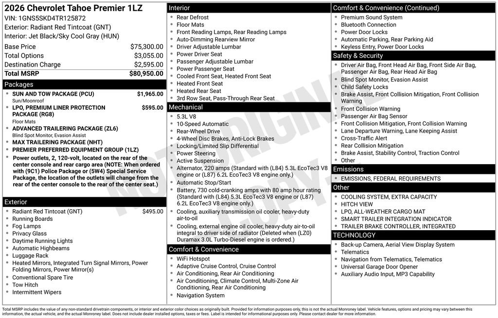 New 2026 Chevrolet Tahoe Premier w/ Sun And Tow Package image 4