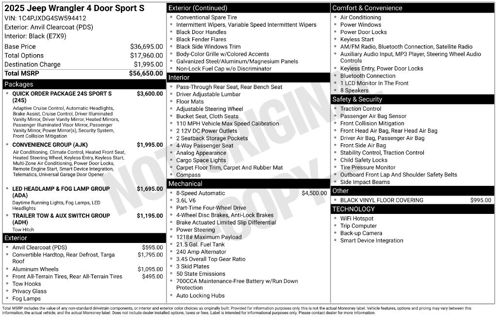 New 2025 Jeep Wrangler Unlimited Sport AWD/4WD image 6